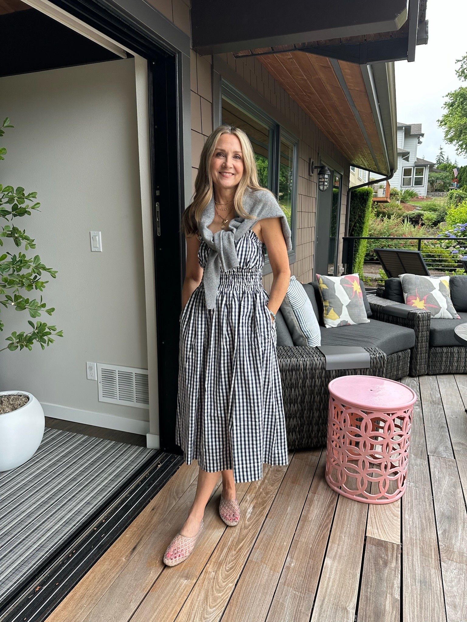 Just another day at the “office”! Truly, we’d be sunk without the good lighting at Krista’s house!😅 Can you believe my dress is Amazon?! Fully lined and the cutest smocking and gingham print for summer!

#LTKootd #LTKgrwm #LTKOver40