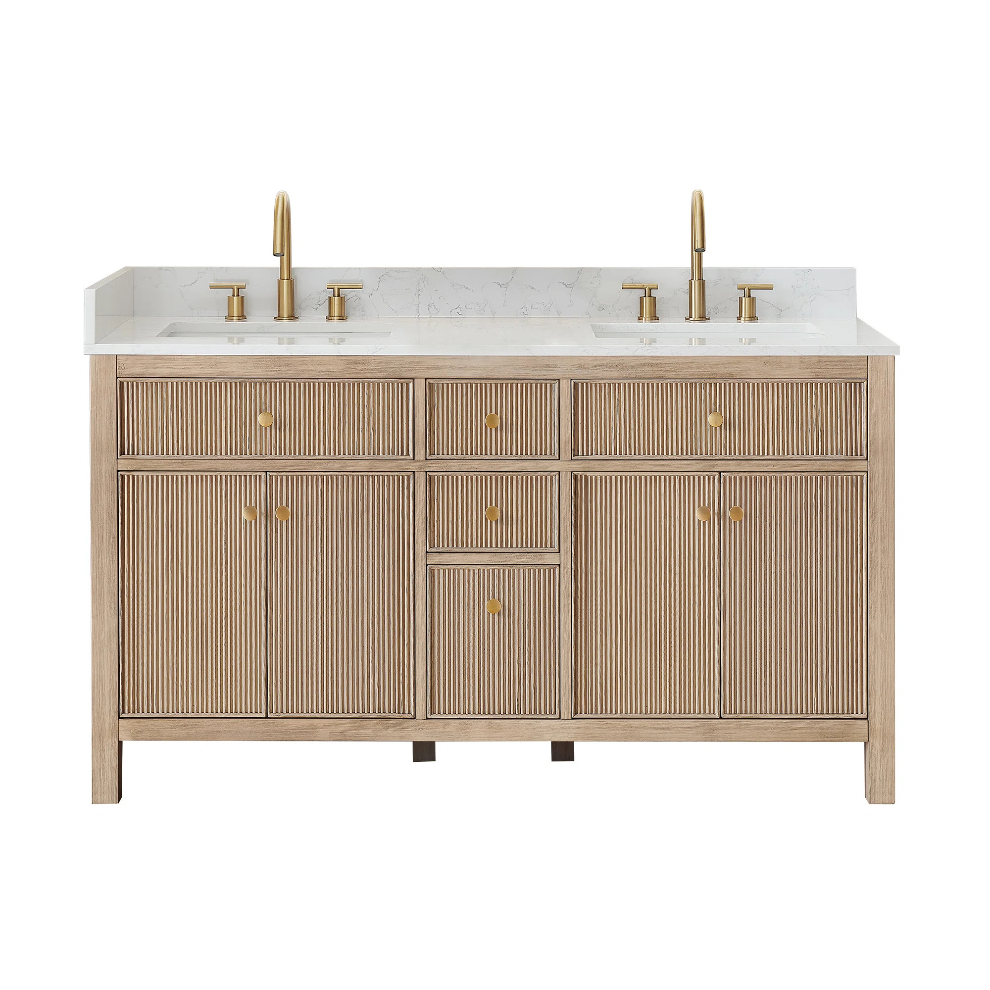 Lala 60" Double Bathroom Vanity with Grain White Engineered Stone Countertop without Mirror | Birch Lane