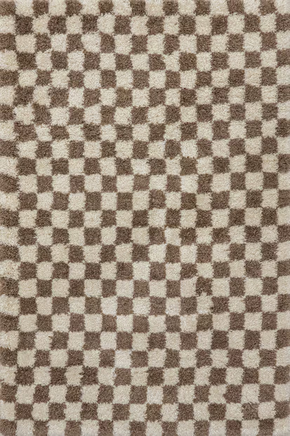 Beige Bettie Retro Checkered Shag 5' 3" x 7' 6" Area Rug | Rugs USA