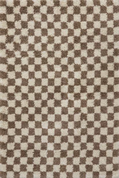 Beige Bettie Retro Checkered Shag 8' x 10' Area Rug | Rugs USA