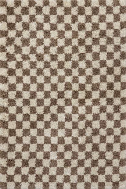 Beige Bettie Retro Checkered Shag 2' 8" x 8' Area Rug | Rugs USA