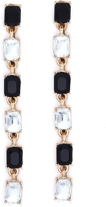 Colorful Crystal Dangle Drop Earrings for Women,Gold Multicolor Long Linear Square Rhinestone Cha... | Amazon (US)