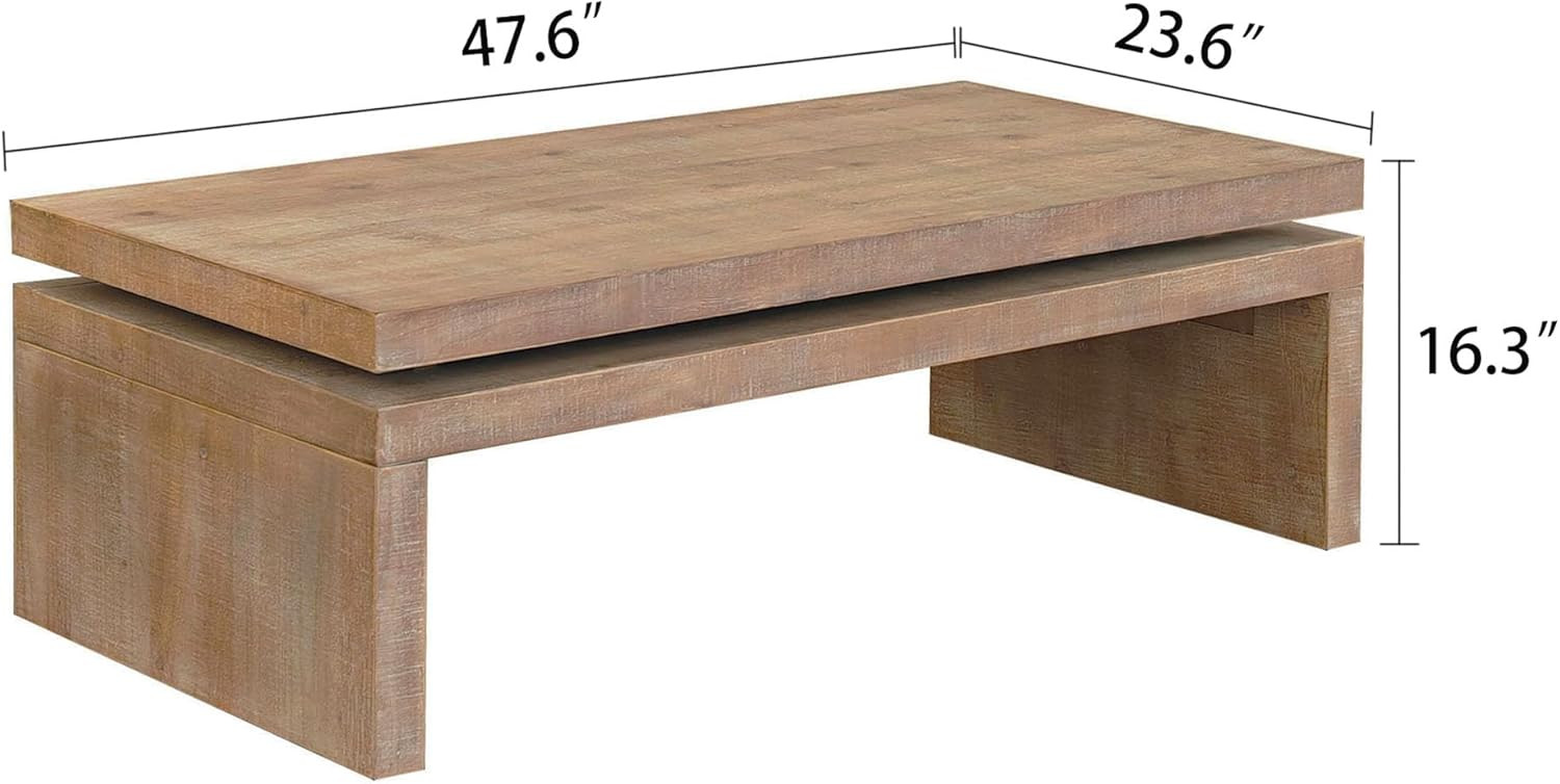 47.6" Wood Coffee Table, Mid Century Modern Farmhouse Wooden Coffee Tables for Living Room Natura... | Amazon (US)