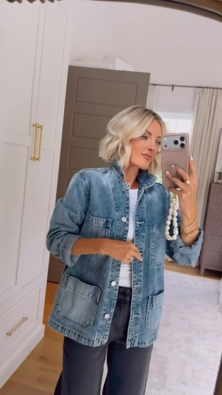 This denim utility jacket and black jeans are 10/10😍 amazing quality and I love that these are true capsule wardrobe finds! Wearing XS Jacket and top, 25 jeans @Quince #quincepartner  

Loverly grey, quince outfits, affordable fashion finds, denim jacket outfit, black barrel jeans, capsule staple wardrobe inspo

#LTKWorkwear #LTKootd