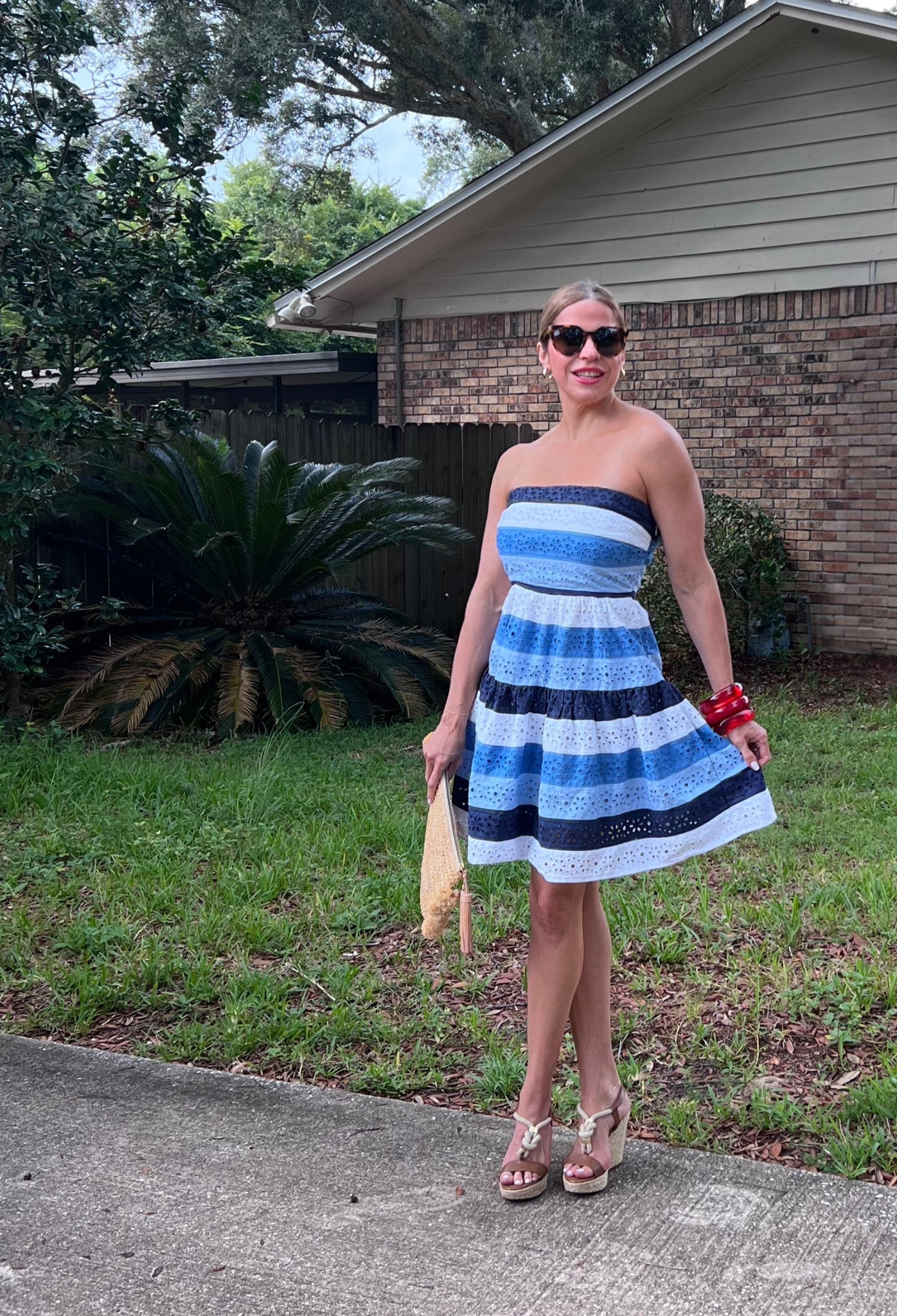 Serving up sunshine in stripes and bold bangles ☀️💙 This breezy eyelet dress is my go-to for twirling through summer days—cool, carefree, and effortlessly chic. And can we talk about these chunky red bangles? Just the pop of festive fun every summer look needs. 🎉💃🏼

#SummerStyle #StraplessSeason #ColorPop #ChicInStripes #BangleStatement #EffortlessElegance #TropicalMood #WeekendLook #BoldAndBright #OOTD #StyleInspo #EyeletLove


#LTKStyleTip #LTKPetite #LTKOver40