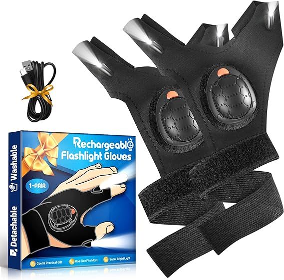MEIXIXI LED Flashlight Gloves Christmas Stocking Stuffers for Men Adult Rechargeable Finger Light... | Amazon (US)