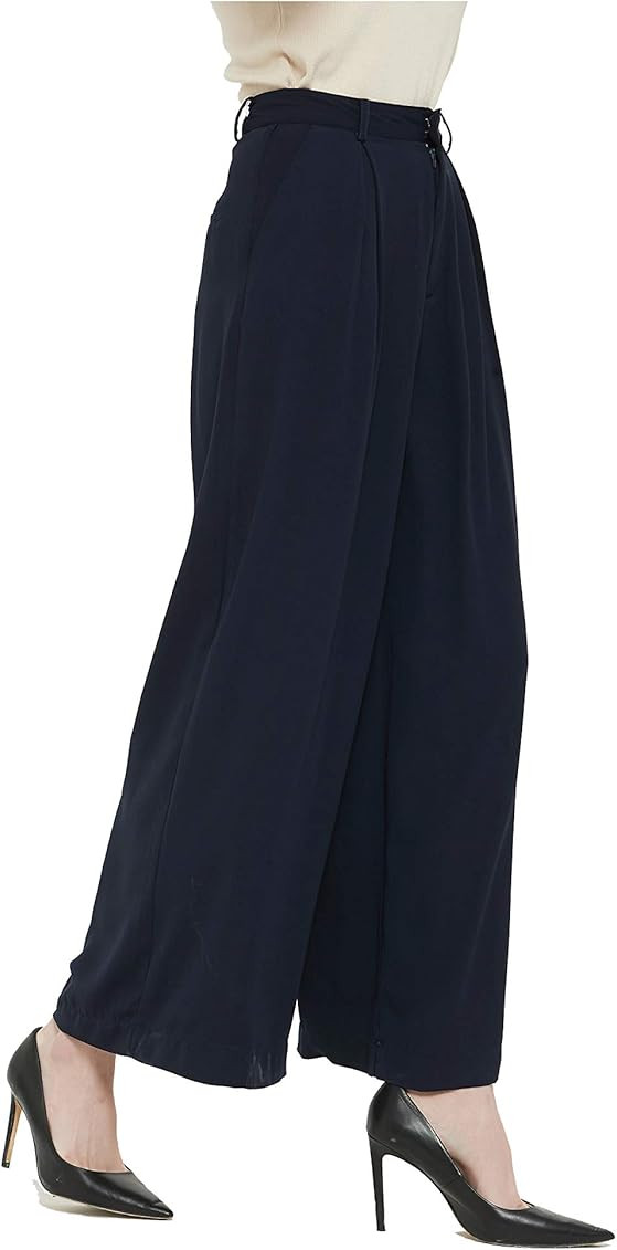 Women High Waist Casual Wide Leg Long Palazzo Pants Trousers Regular Size | Amazon (US)