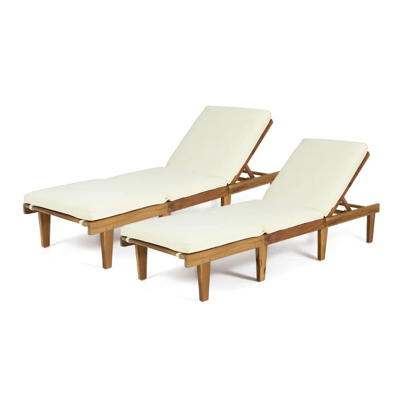 Ardsley 78.74'' Long Reclining Acacia Chaise Lounge Set with Cushions | Wayfair North America
