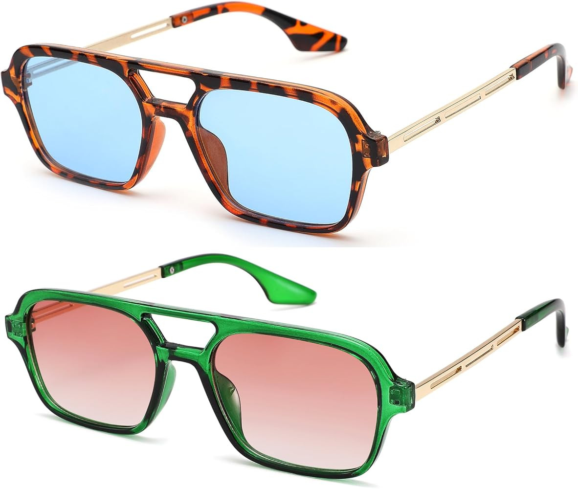 Retro 70s Aviator Sunglasses for Women Men - Vintage Small Frame Square Tinted Shades Sun Glasses | Amazon (US)