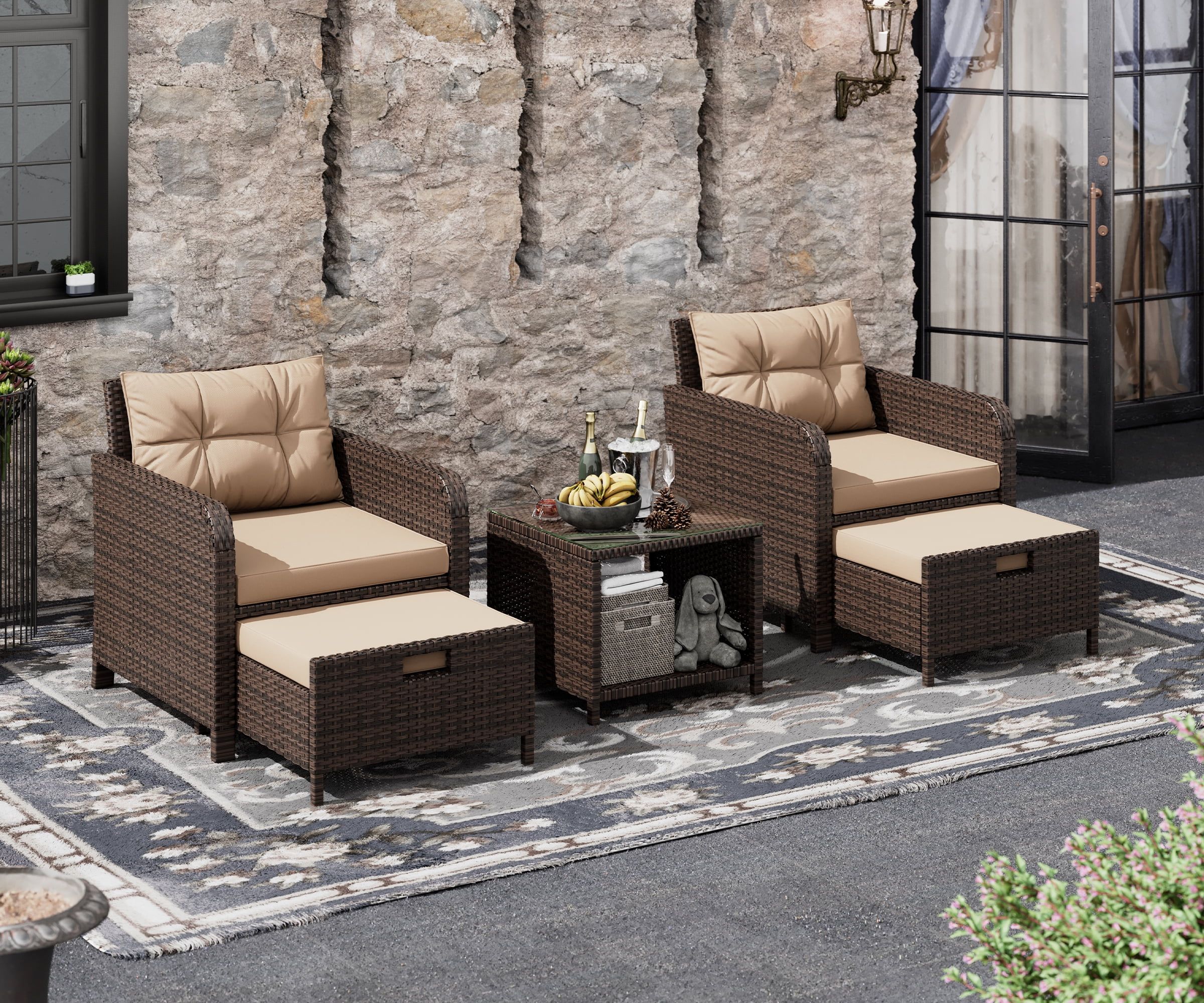 LHBcraft Balcony Furniture 5 Piece Patio Conversation Set, PE Wicker Rattan Outdoor Lounge Chairs... | Walmart (US)