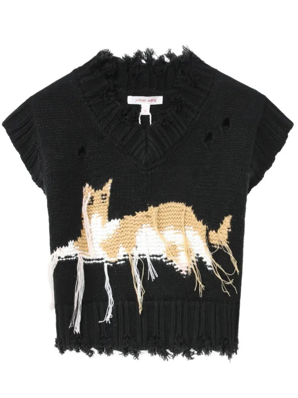 Yuhan Wang embroidered-motif ripped-detail Jumper - Farfetch | Farfetch Global