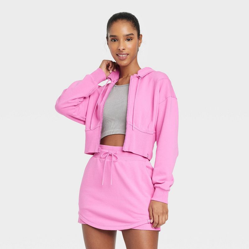 Women's Full Zip French Terry Cropped Hooded Sweatshirt - JoyLab™ | Target