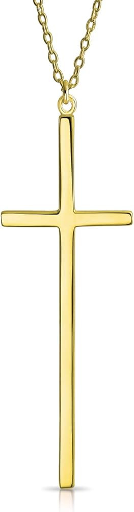 Bling Jewelry Modern Elongated Simple Basic Long Flat Thin Delicate Religious Latin Cross Pendant... | Amazon (US)