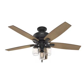 Hunter Lincoln 52-in Natural Iron LED Indoor Downrod or Flush Mount Ceiling Fan with Light (5-Bla... | Lowe's