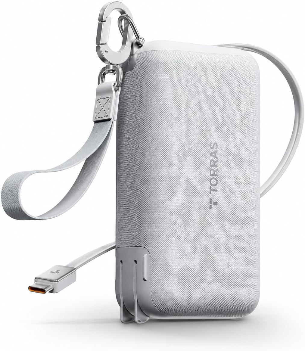 TORRAS FlexLine PowerGo 3-in-1 Portable Charger, 10000mAh Power Bank, 45W Fast Charging with 3.3 ft Built-in Retractable USB-C Cable & Foldable Wall Plug for iPhone 17/16/15, iPad | Amazon (US)