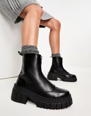 ASOS DESIGN Alliance chunky zip-front boots in black | ASOS (Global)