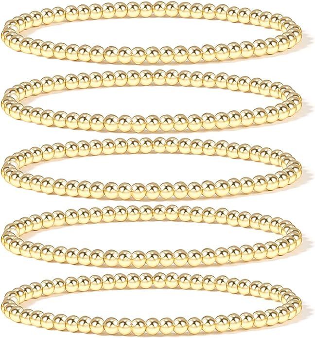 Elegance 11 designs 14K Gold Plated Bead Ball Bracelet Stretchable Elastic Gold Beaded Bracelets ... | Amazon (US)