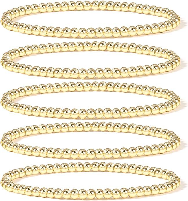 Elegance 11 designs 14K Gold Plated Bead Ball Bracelet Stretchable Elastic Gold Beaded Bracelets ... | Amazon (US)