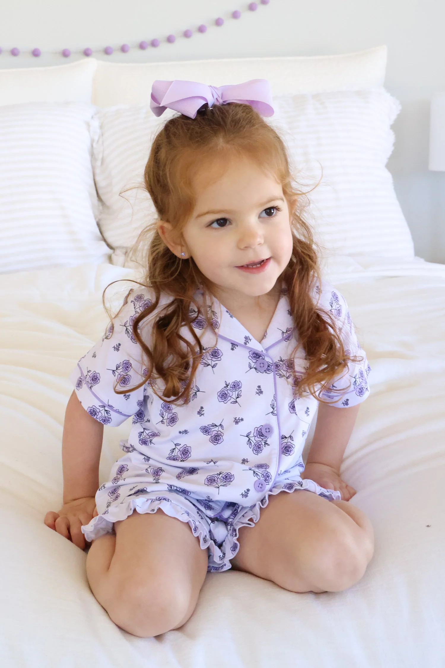 Girl's Two Piece Short Lounge Set | Amethyst Garden | Caden Lane