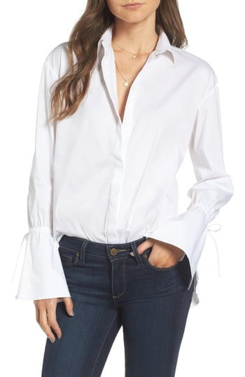 Women's Treasure & Bond X Something Navy Ruffle Cuff Tunic | Nordstrom