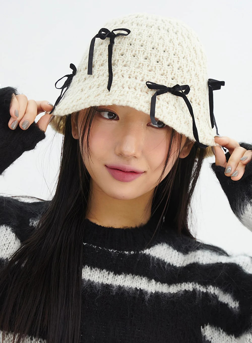 Ribbon Knit Bucket Hat IN317Light beige / One Size | Lewkin