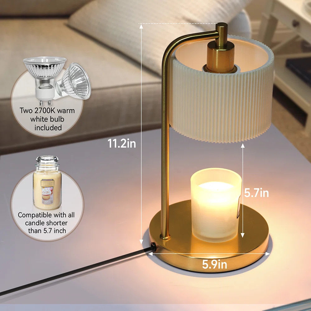 Candle Warmer Lamp with Timer, Dimmable Candle Wax Warmer Candle Lamp with two Bulbs, White Fabri... | Wayfair North America