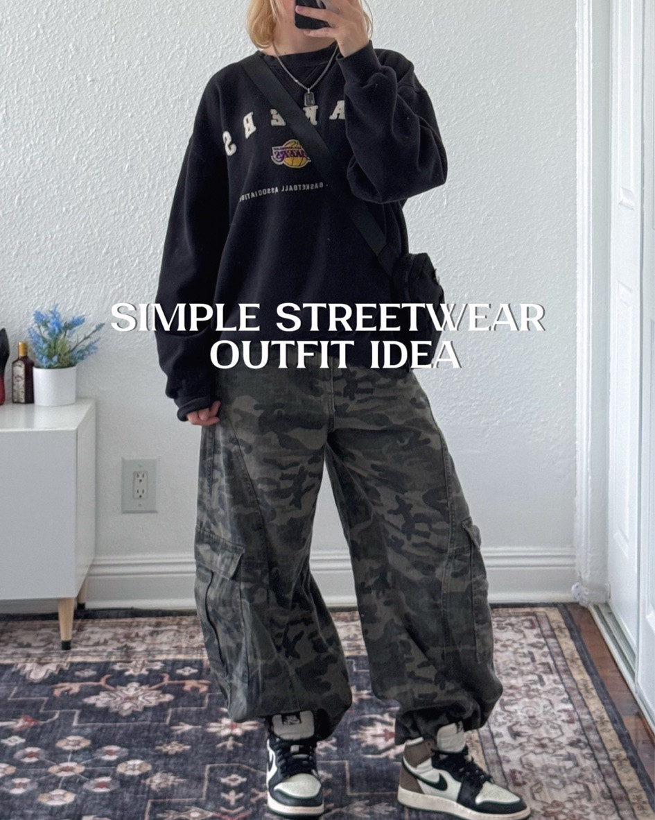 hi guys! here’s a super easy & quick streetwear outfit formula for those casual days! it’s super low effort but still looks really good! all you need is a comfy crewneck sweatshirt (try to use one that has some kind of text or print on it to make the outfit more interesting), some baggy pants (again patterns make it more interesting!), & some streetwear shoes! next you can add in some light accessories. i went with my practical mini crossbody bag & the dog tag chain i usually wear. 

my crewneck sweatshirt is thrifted! so i linked some similar ones for you guys
 #casualstyle #styleinspo #streetwear

#LTKootd