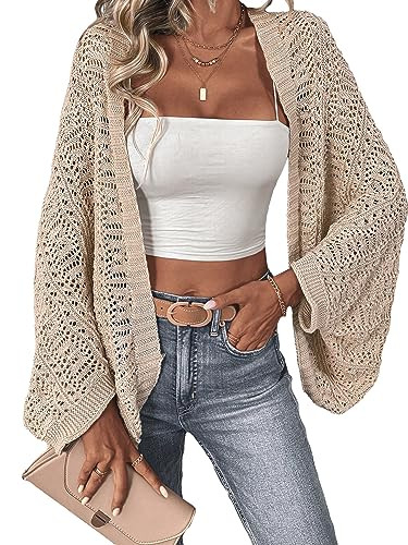 SHENHE Women's Open Front Loose Hollow Out Casual Dolman Sleeve Asymmetrical Cardigan Sweater Spr... | Amazon (US)