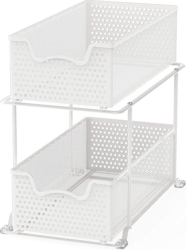 Simple Houseware 2 Tier Sliding Cabinet Basket Organizer Drawer, White | Amazon (US)