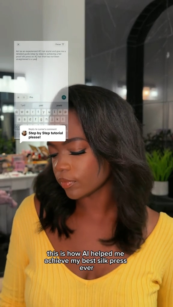 Curious how artificial intelligence can level up your haircare routine? I used AI-powered tools and recommendations to perfect my silk press — achieving sleek, frizz-free, and long-lasting results! From personalized product suggestions to technique tips, see how tech meets beauty for your smoothest silk press ever. Save this pin for your next hair day inspo! 💇🏽‍♀️💖 #SilkPress #AIBeauty #HaircareHacks
