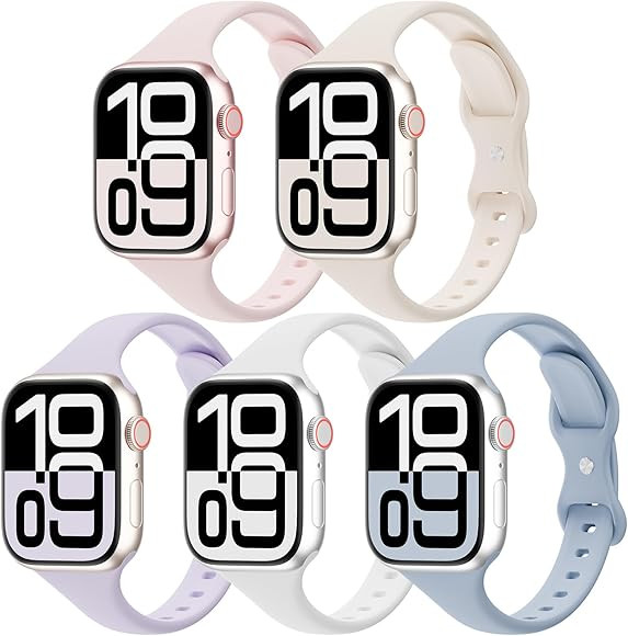 5 Pack Silicone Slim Bands Compatible with Apple Watch Band 38mm 42mm 40mm 44mm 41mm 45mm 46mm 49... | Amazon (US)