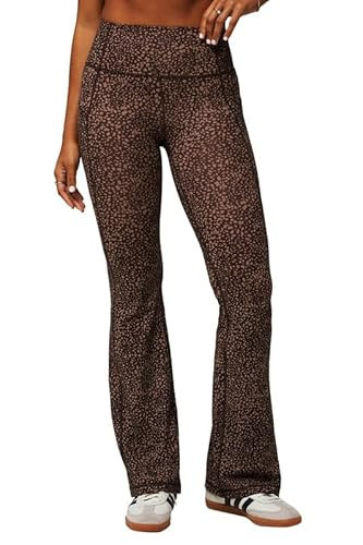 Fabletics Women's Oasis Pureluxe High-Waisted Pocket Kick Flare, Light Compression, Buttery Soft, XS, Cacao Spotted Animal | Amazon (US)