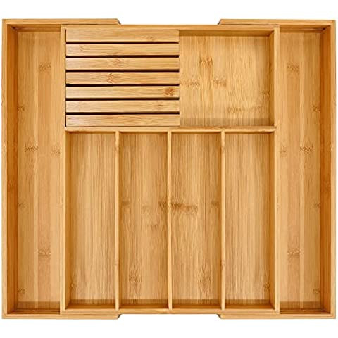 Amazon.com - Premium Bamboo Silverware Organizer - Expandable Kitchen Drawer Organizer and Utensi... | Amazon (US)