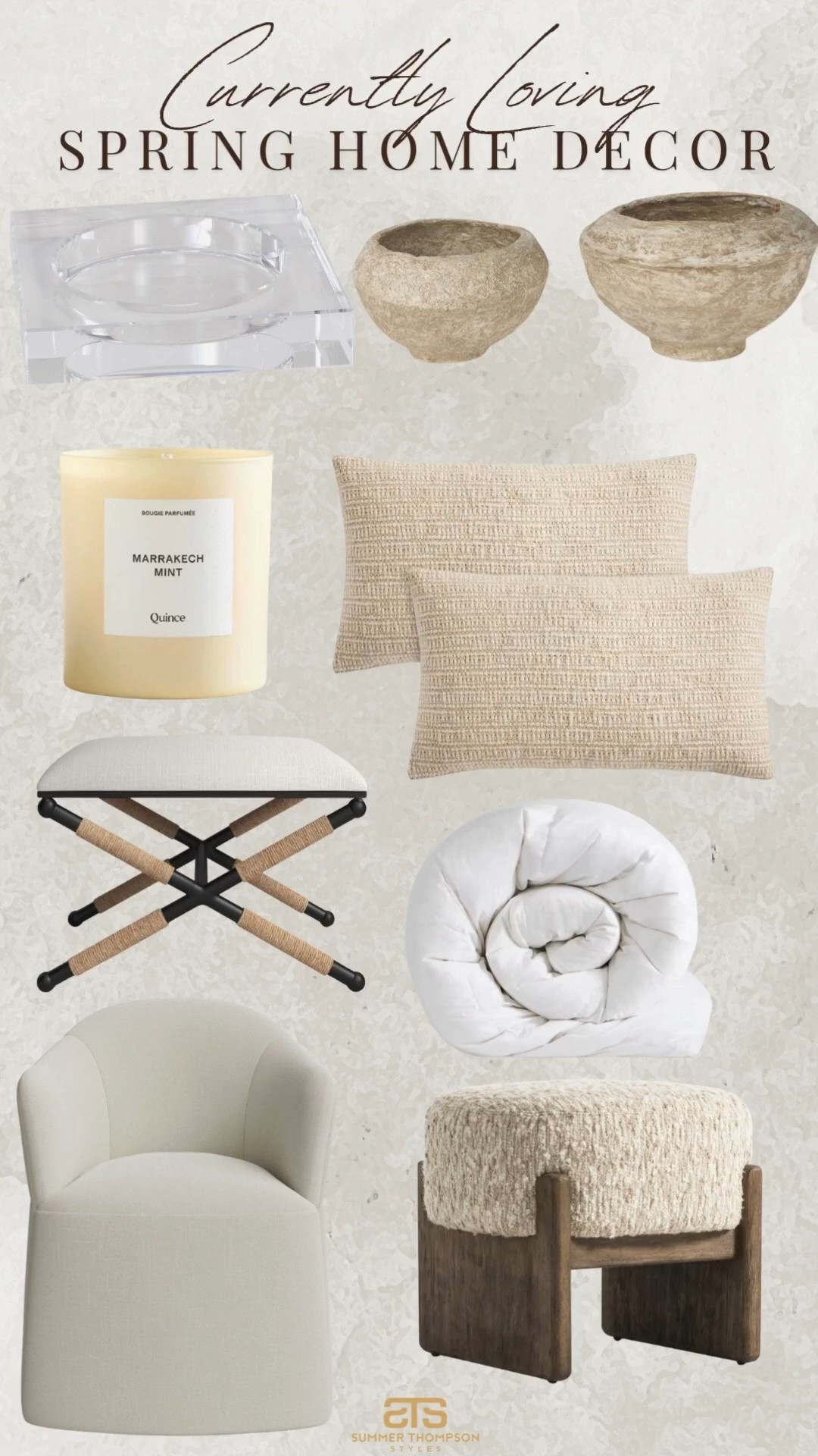 A perfect touch of neutral decor will brighten up your space! 

Their pillows candles stool comforter bowls neutral home home decor refresh spring decor 

#LTKSeasonal #LTKHome