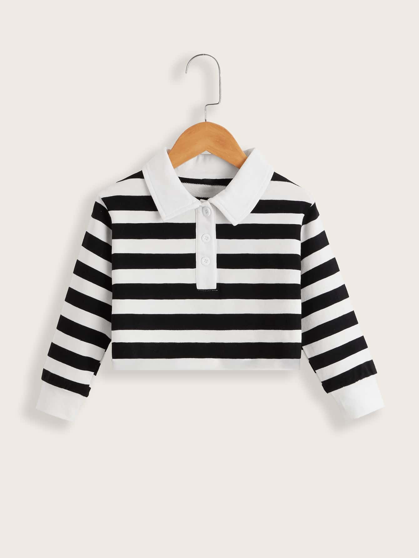 Toddler Girls Striped Contrast Polo Neck Crop Sweatshirt | SHEIN