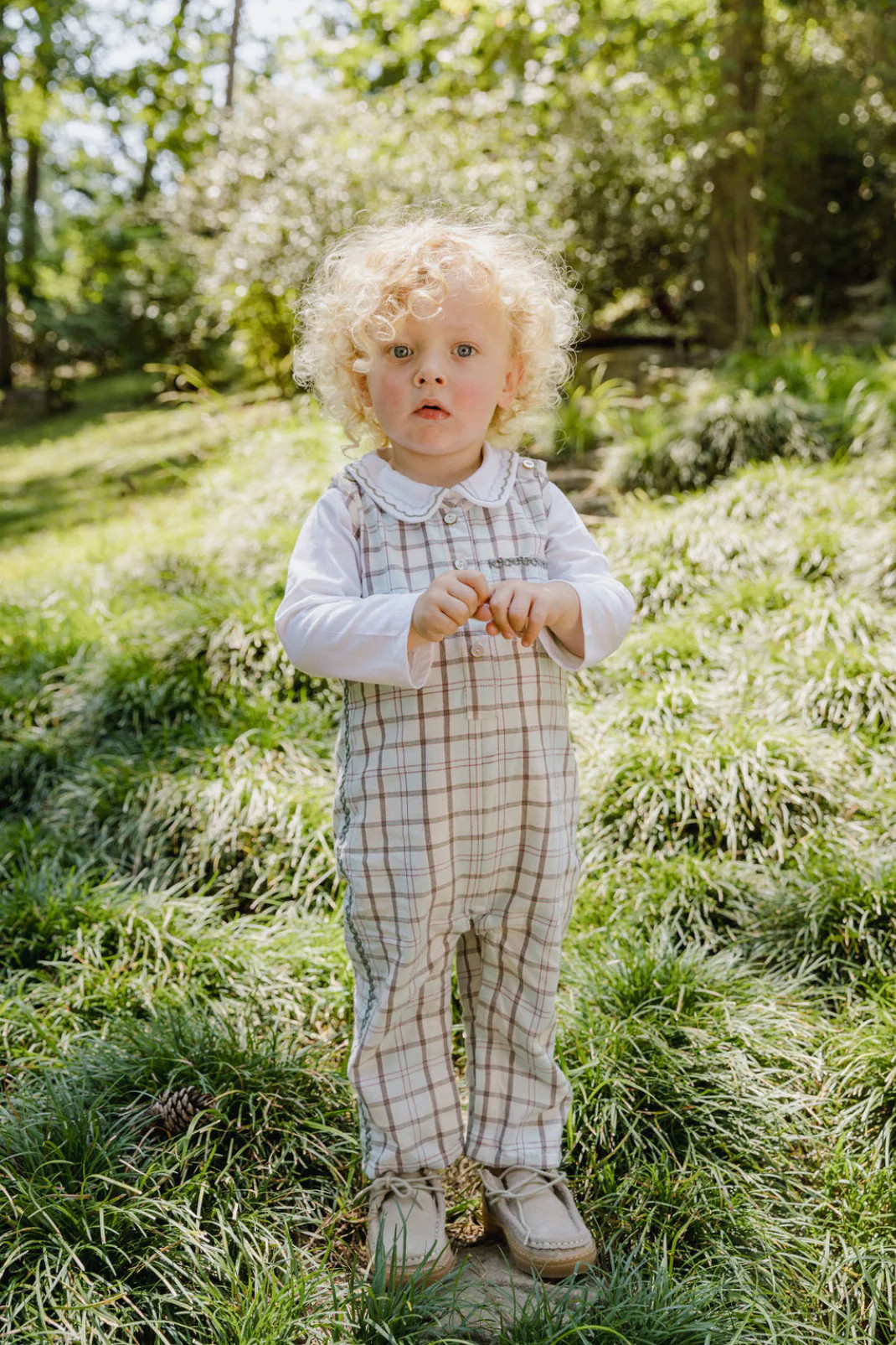 Jonathan Romper in Powder Plaid | Baybala