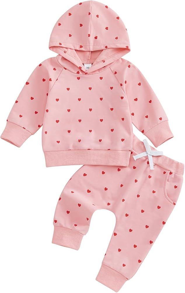 GOOCHEER Infant Valentine’s Day Outfit Toddler Baby Girl Long Sleeves Hoodie Top Pants Valentin... | Amazon (US)