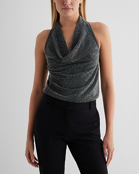 Shine Draped Cowl Halter Neck Tank | Express