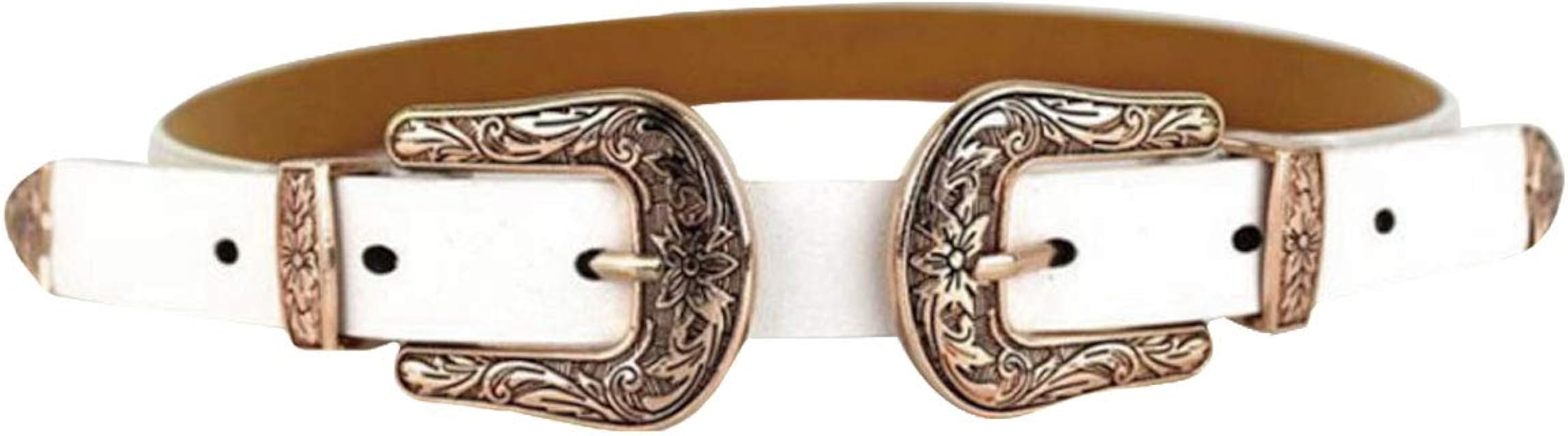 CLARA Women Vintage Western Waist Belt Double Buckle Belt PU Leather Waistband for Jeans Dress | Amazon (US)