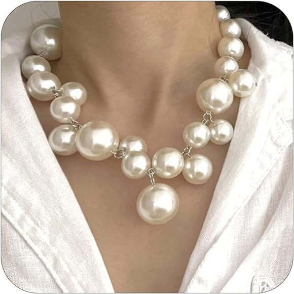 Pearl Necklace for Women Chunky Pearl Necklace Big Pearl Necklace Exaggerated Large Pearl Necklac... | Amazon (US)