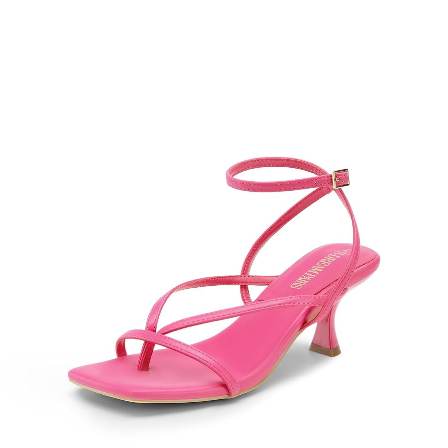 DREAM PAIRS Women's kitten Low Strappy Lace Up Heels Open Square Toe Thong Ankle Strap Heels Sexy... | Amazon (US)