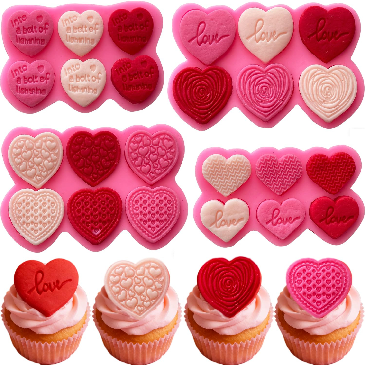 4Pack Heart Silicone Molds, Different Sizes Heart Shape Candy Chocolate Molds Valentine's Day Cak... | Amazon (US)