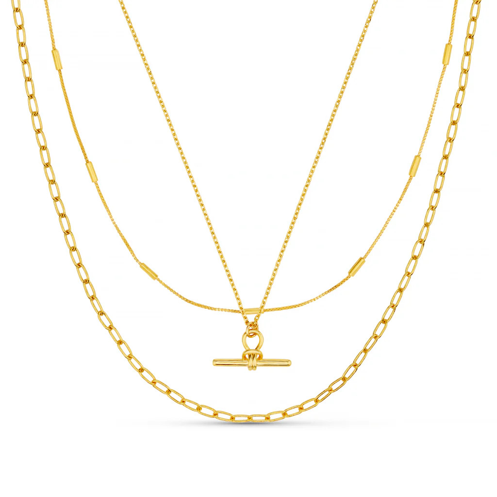 Dainty T-Bar 3-Row Necklace | Orelia