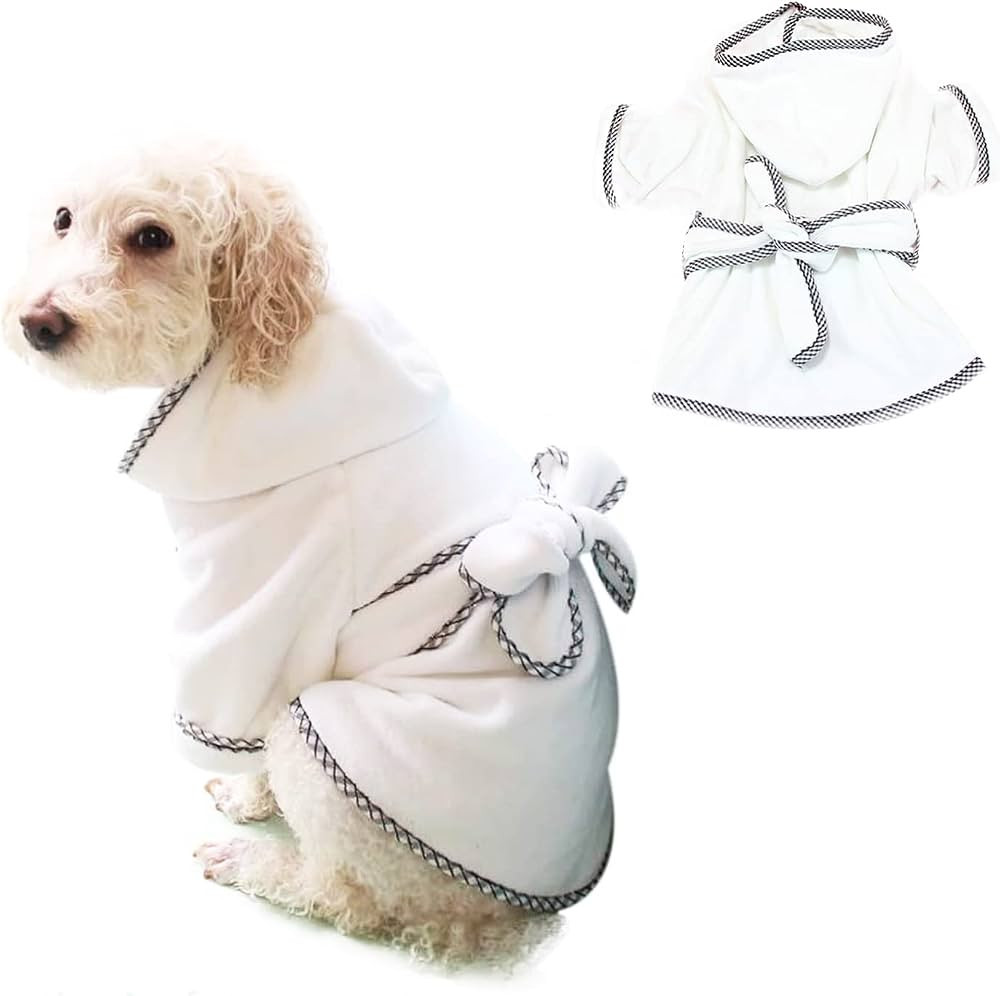 Dog Bathrobe, Microfiber Fast Drying Absorbent Hooded Bath Towel White for Puppy Small Medium Lar... | Amazon (US)