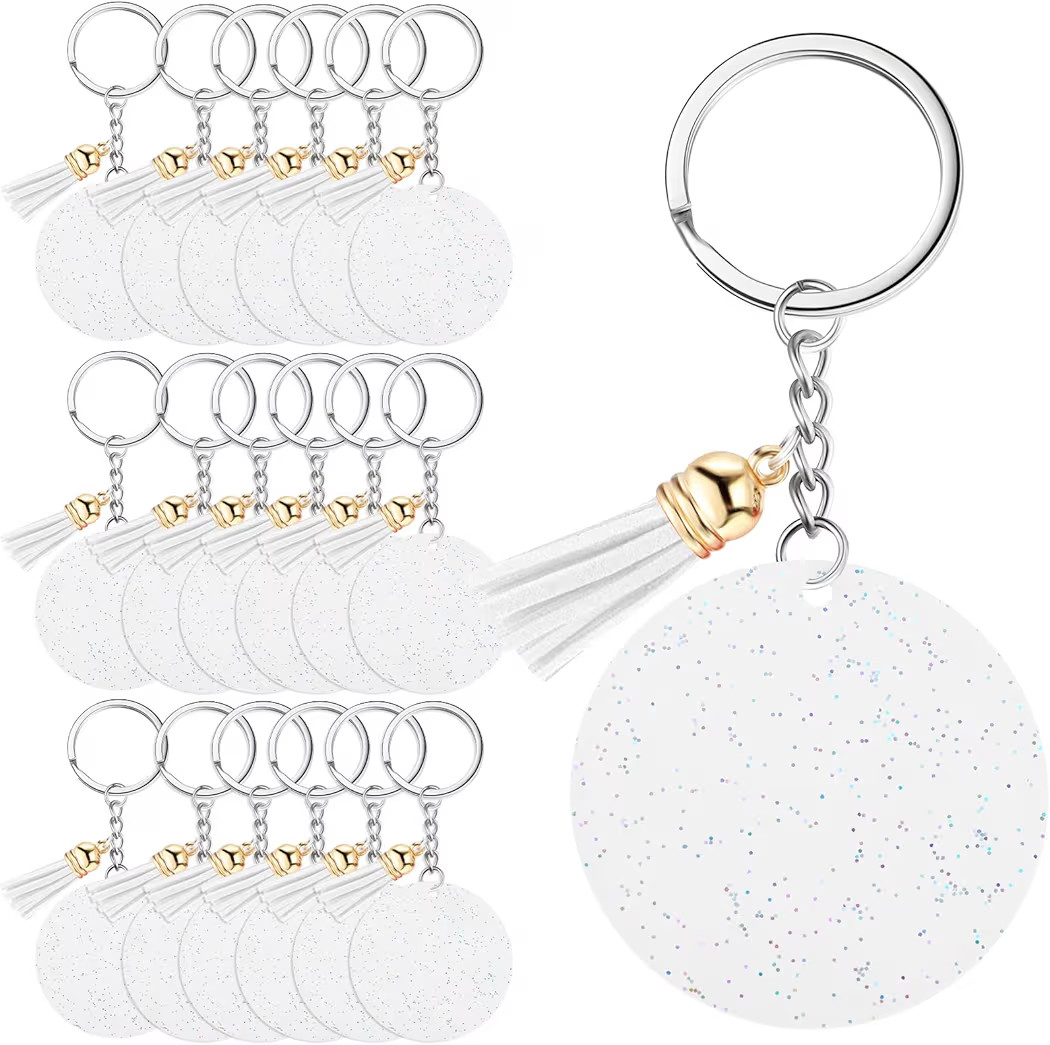 Sureio 20 Set Acrylic Keychain Blank with Key Rings 20 Pcs 1.97'' Glitter Acrylic Blanks 20 Pcs K... | Amazon (US)