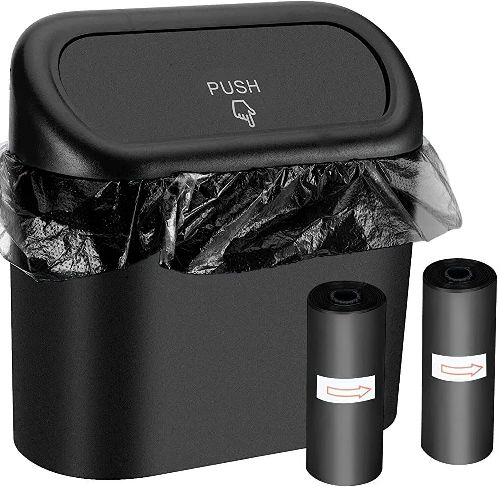 Wontolf Car Trash Can Bin with Lid, 60pcs Trash Bags Small Car Garbage Can Leakproof Mini Car Acc... | Amazon (US)