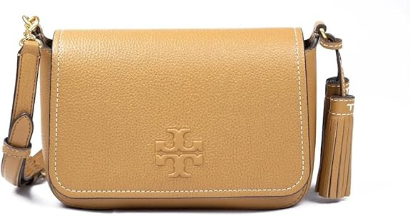 Tory Burch Thea Pebbled Leather Flap Crossbody Shoulder Bag (Tiramisu) | Amazon (US)