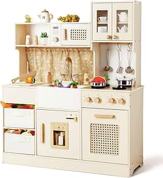 labebe Play Kitchen for Toddlers with Storage Boxes, Wooden Kids Toy Kitchen Set with Realistic A... | Amazon (US)