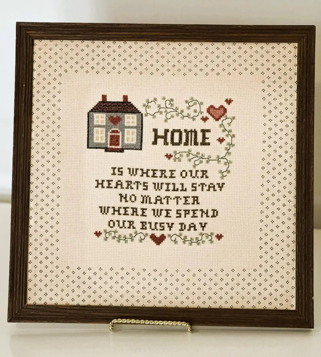 Vintage Framed Cross-Stitch Sampler “Home Is Where Our Hearts Will Stay” 13x13 | Etsy (US)