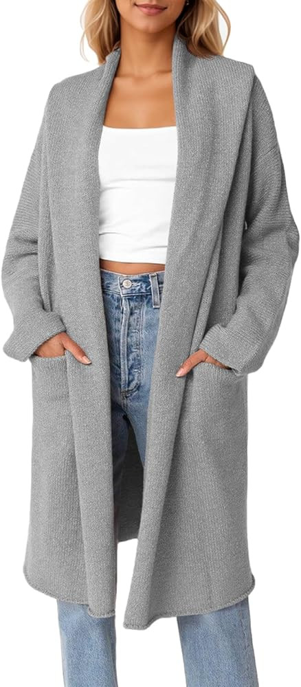 Saodimallsu Womens Oversized Long Cardigan Hooded Chunky Knit Open Front Sweaters with Pockets | Amazon (US)